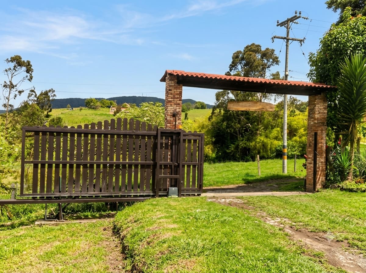 Portón corredizo galvanizado para finca instalado en Chía, Cundinamarca